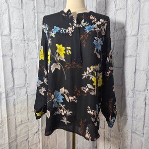 Apt.9 Medium Black Floral Print Quarter Zip Longsleeve Summer Casual Blouse NWT